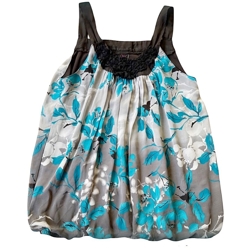 Wrapper Gray, Teal & Black Sleeveless Pleated Balloon Top Size Large EUC
